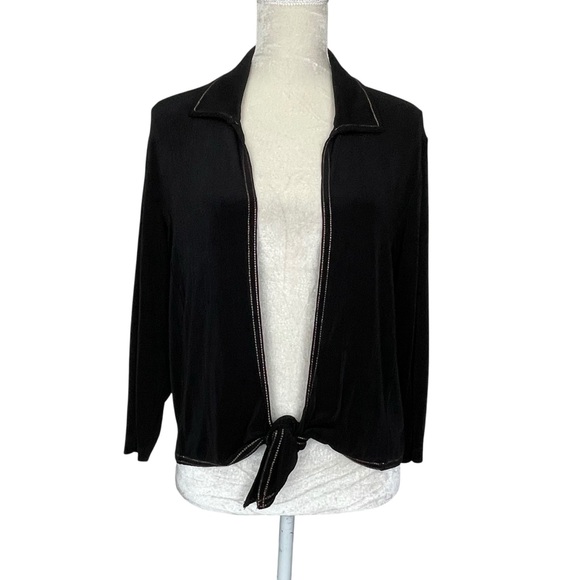 Chico’s Travelers Black Open Front Cardigan with Tie Women’s Size 2 US L-12 - Picture 1 of 8